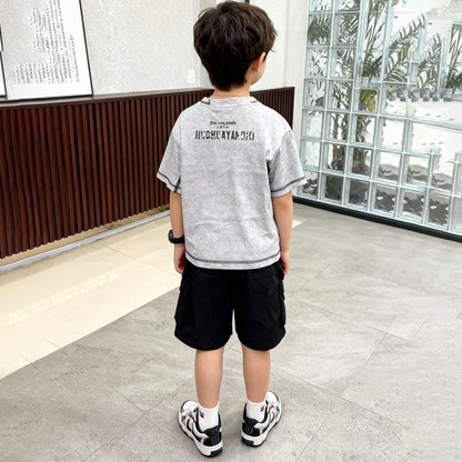 Stone Wash Street Shorts Co-ord (Gray & White)