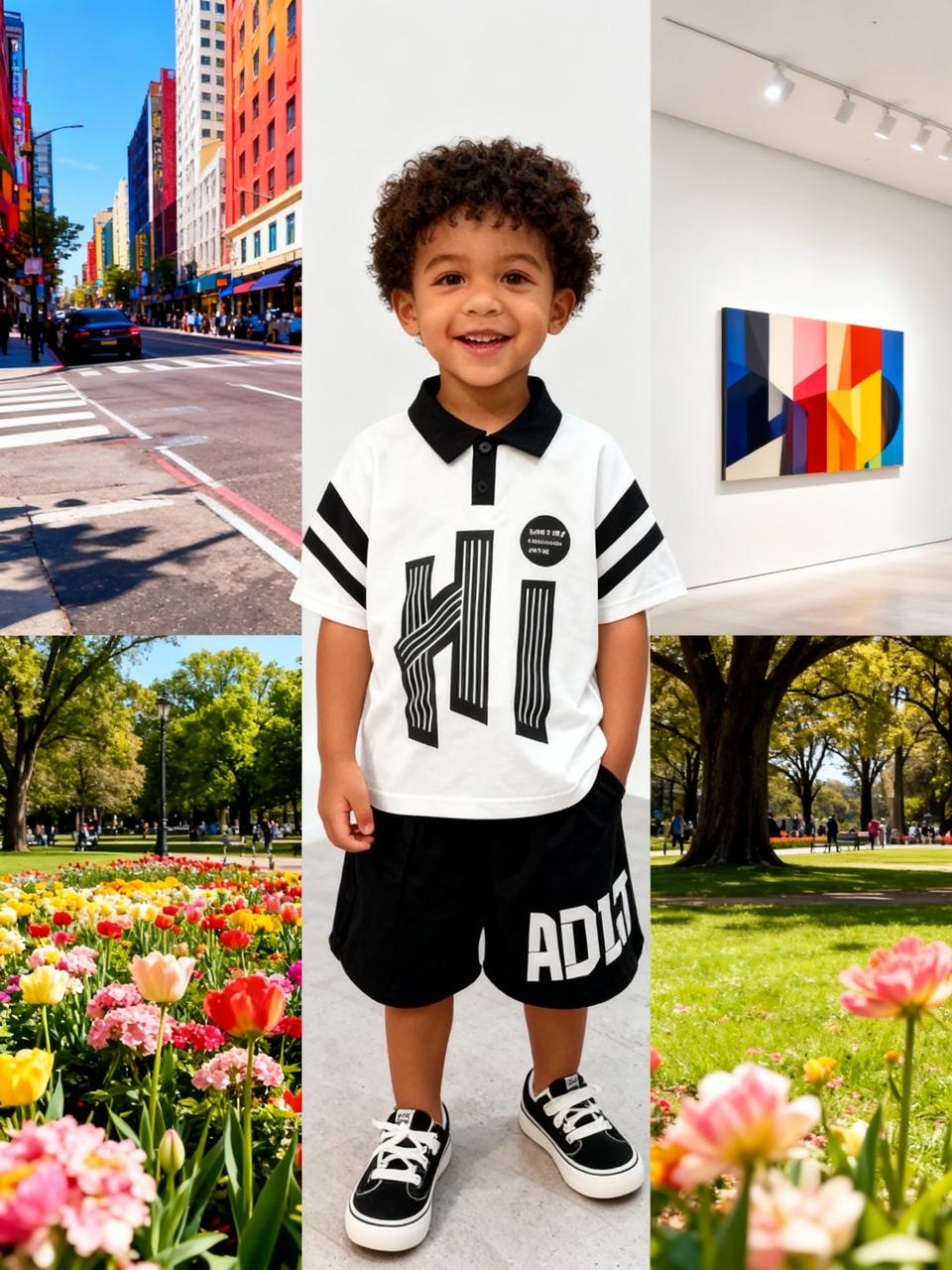 Monochrome “Hi” Polo Shorts Co-ord Set (White- Collar T-shirt)